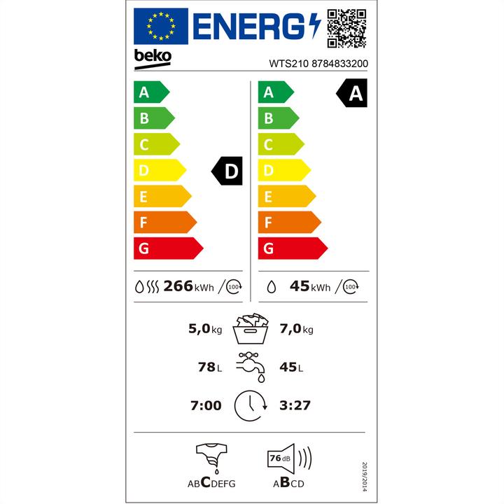 Energy Label Beko Waschtrockner WTS210, W7kg/T5kg