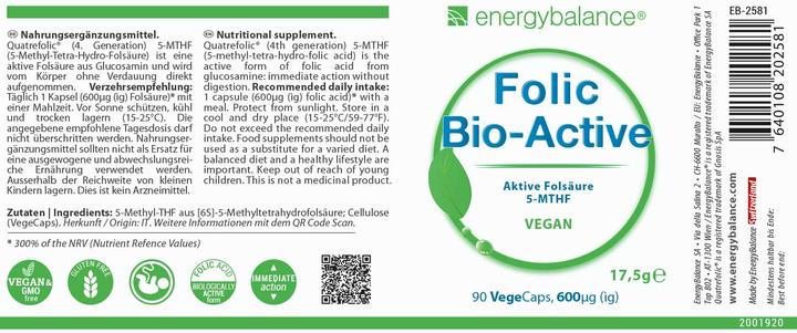 Nutritional values and ingredients Energybalance Folic Bio-Active (90 Piece, Capsules, 17.50 g)