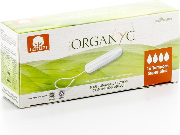 Organyc Tampons Super Plus ohne Applikator - 100% biologische Baumwolle (16 x, Large plus)