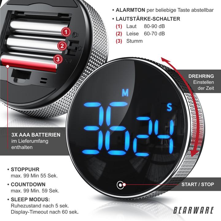 Produktbild Bearware Küchentimer digital, Küchenwecker, Eieruhr, Countdown, Display, magnetisch, Kurzzeitimer, Küchenuhr