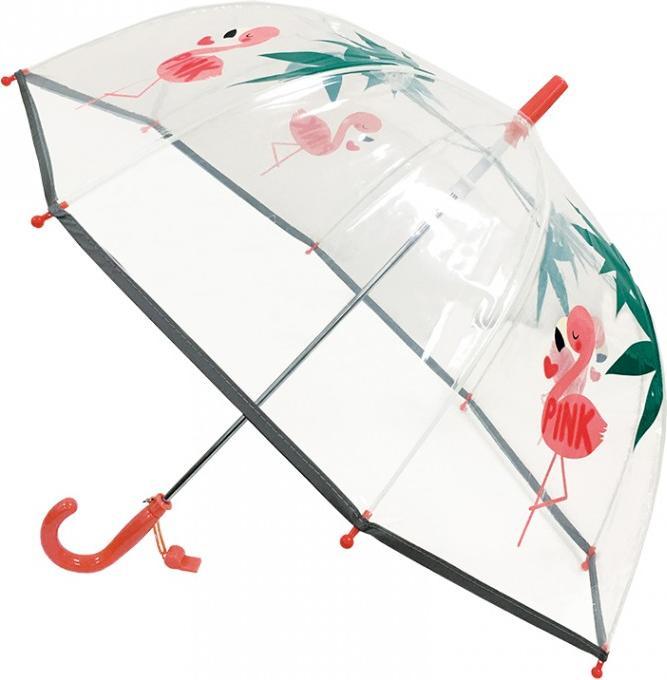 Smati Regenschirm für Kinder, transparent, Glocke, fluoreszierender Rand, Flamingo, one size