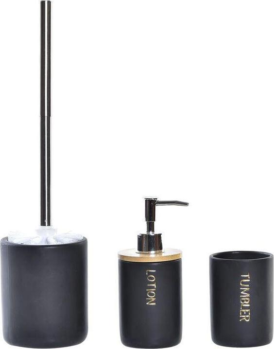 Actual product image DKD Home Decor Badezimmer Set Schwarz natürlich Bambus Dolomite 10,2 x 10,2 x 37,5 cm (3 Stücke)