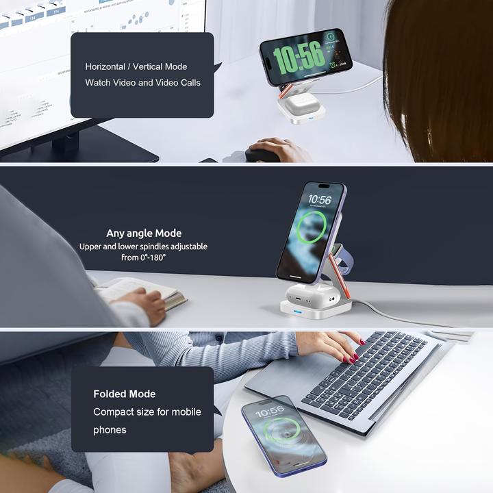 Produktbild PhoneLook 3-in-1 15W Magnetischer Kabelloser Ladegerät mit Faltbarem Ständer für iPhone / Apple Watch / AirPod (15 W)