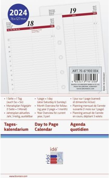 Produktbild Ridoide Tageskalender Timing 3 2024 706790000 76x127mm,1T/1S (Harter Einband, Deutsch, Französisch, Englisch, Italienisch)
