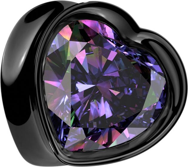 Star Piercing Flared Plug Herz schwarz mit grossem Kristall multicolor (Chirurgenstahl 316L)