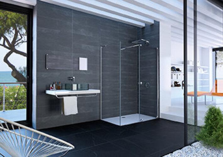 Produktbild Hüppe Xtensa pure Seitenwand für Walk-In Gleittür 1teilig, mit festem Segment, Breite:100cm, Ansc (211 cm, 106 cm, 6 cm)