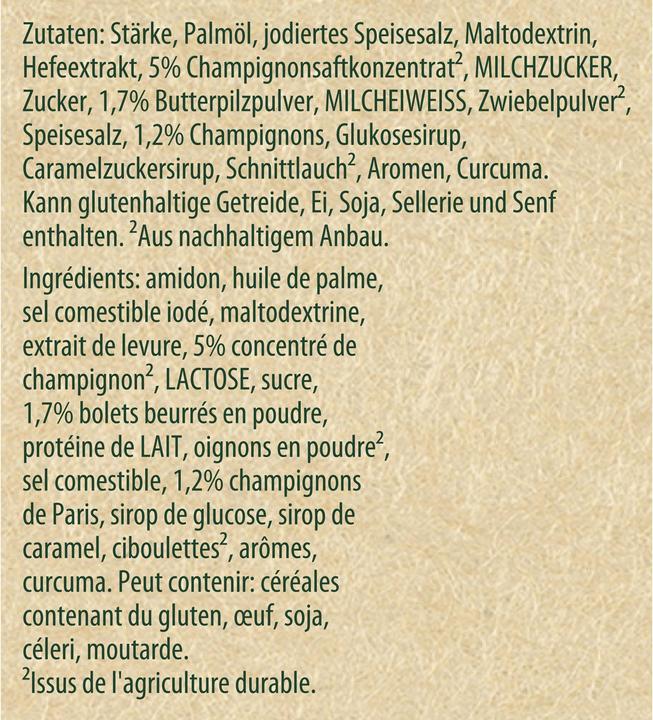 Valeurs nutritives et ingrédients Knorr Quick Soup Champignon, soupe de champignons & herbes, soupe fine & crémeuse, vite préparée