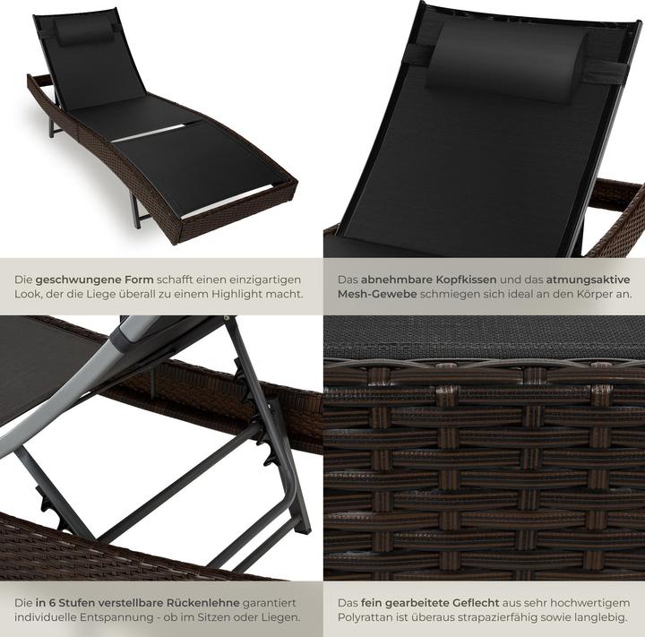 Produktbild tectake Rattan Sonnenliege Moana (211 cm)