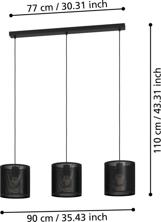 Actual product image EGLO 43796 MANBY E27 triple pendant light 900x200mm black (E27)