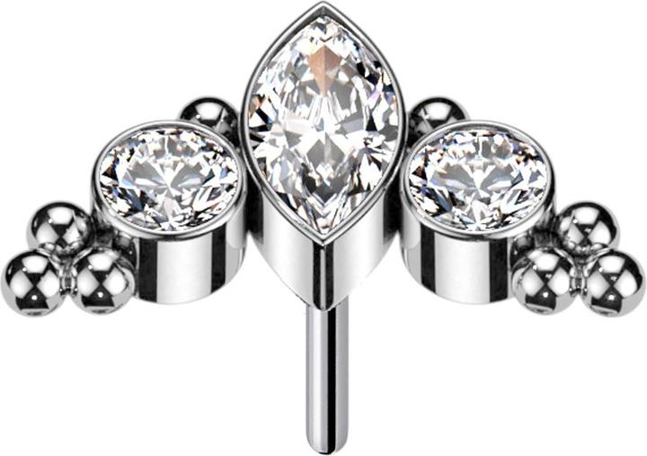 Star Piercing Threadless Ovaler Kristall silber und zwei Kristalle silber (ohne Messing, Titan G23)