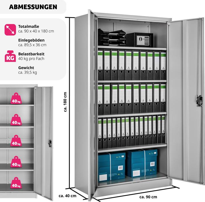 Produktbild tectake Aktenschrank (90 x 40 x 180 cm)