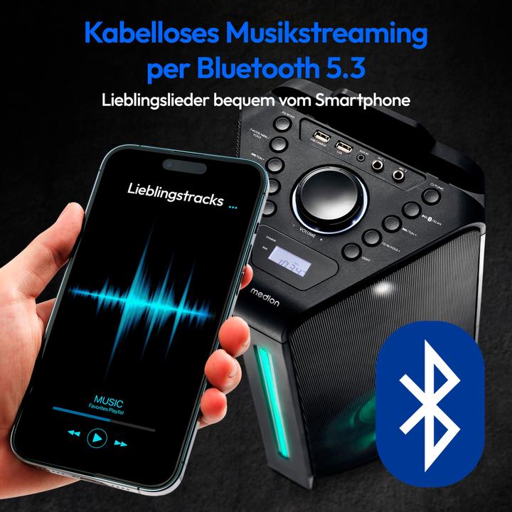 Productafbeelding Medion MD 43552 Feestluidspreker zwart (4 h, Elektrische stroom, Oplaadbare batterij)