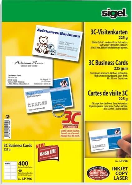 Produktbild Sigel Visitenkarten 3C (225 g/m², 400 x, A4)