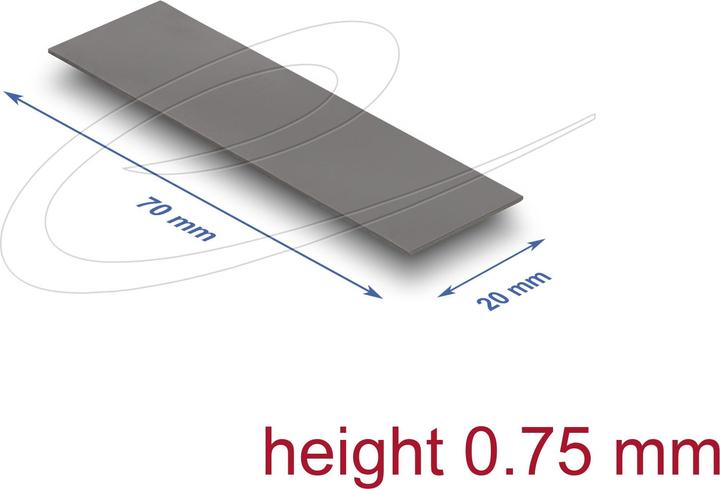 Delock thermal pad 70 x 20 x 0.75 mm for M.2 modules 3.2 WmK - Low Oil Bleeding (0.75 mm, 3.20 W/m K)