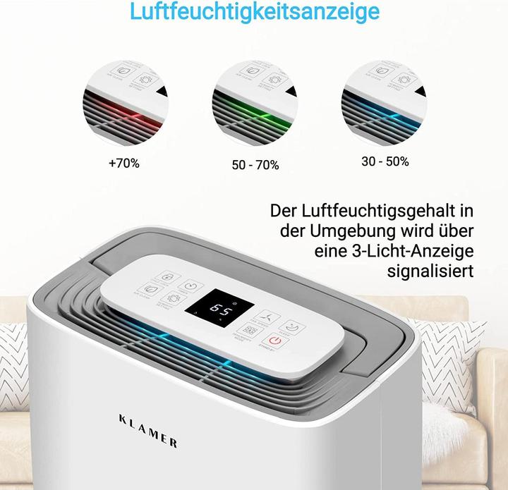 Actual product image KLAMER Luftentfeuchter 25L, 195m³ Luftumwälzung pro Stunde, 420W Entfeuchter, 5.5L Tank (35 m², 25 l/24h)