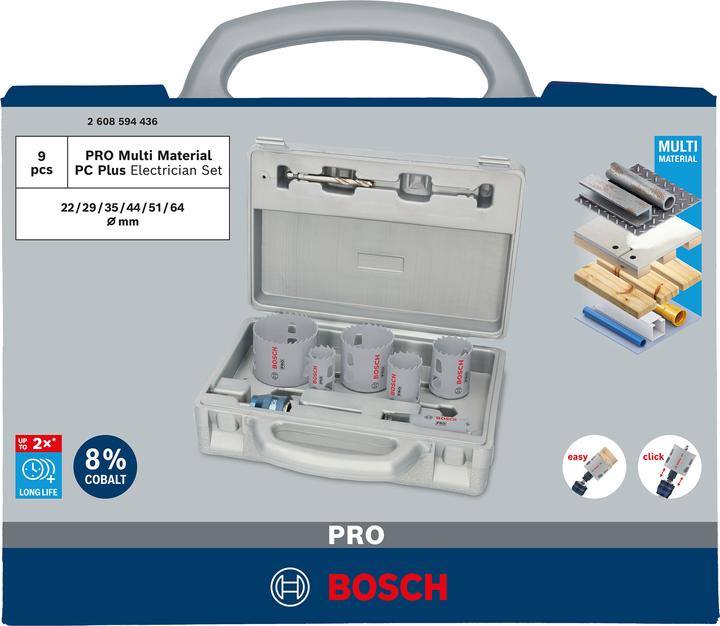 Produktbild Bosch Professional Zubehör PRO Multi Material PC Plus Lochsägen-Set, 9-tlg. (22, 29, 35, 44, 51, 64 Millimeter)