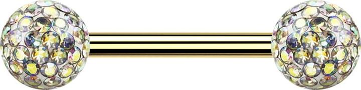 Produktbild Star Piercing Barbell vergoldet mit zwei Kristallkugeln multicolor Epoxy Schutzschicht (Titan G23, ohne Messing)