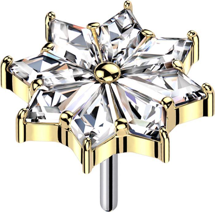 Star Piercing Threadless Blume vergoldet Diamant Kristalle silber (ohne Messing, Titan G23)