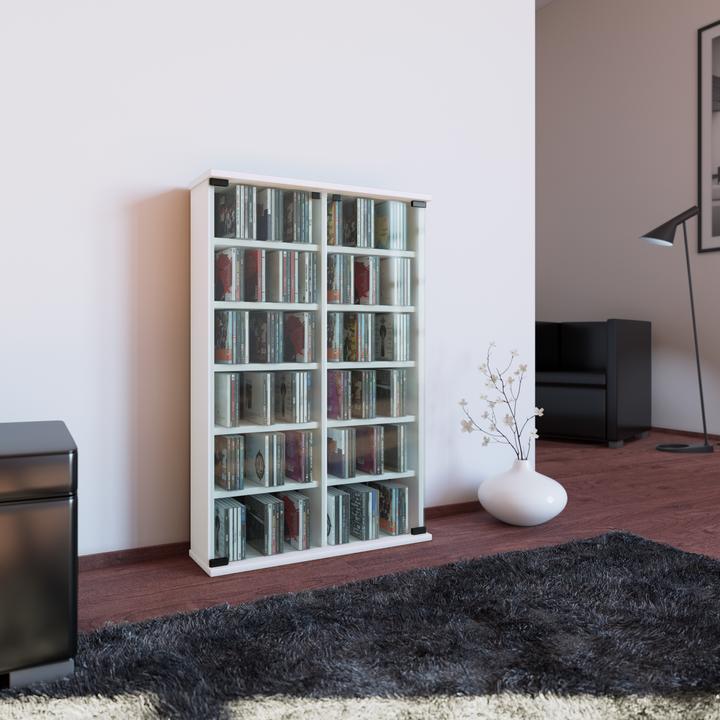 Actual product image VCM Wood CD DVD stand shelf Roma with glass door (60 x 18 x 92 cm)