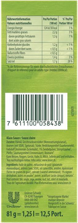 Nährwerte und Zutaten Knorr Klare Sauce Würfel Stange, ideal zu portionieren, für Suppe & Saucen (93 g)