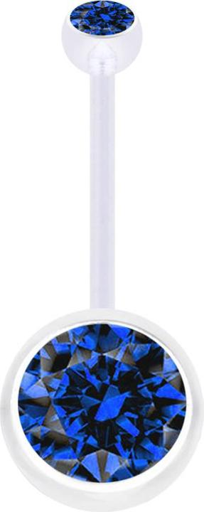 Actual product image Star Piercing Banane Schwangerschaft transparent mit zwei Kugeln Kristall gross dunkelblau (Bioflex, without brass)