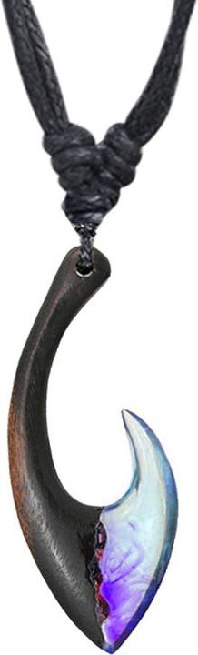 Star Piercing Halskette schwarz Anhänger Maori Haken Epoxy violett aus Arang Holz (ohne Messing, Organisch)