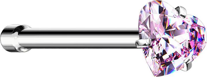 Star Piercing Nasenstecker gerade silber Kristallherz pink gefasst (ohne Messing, Chirurgenstahl 316L)