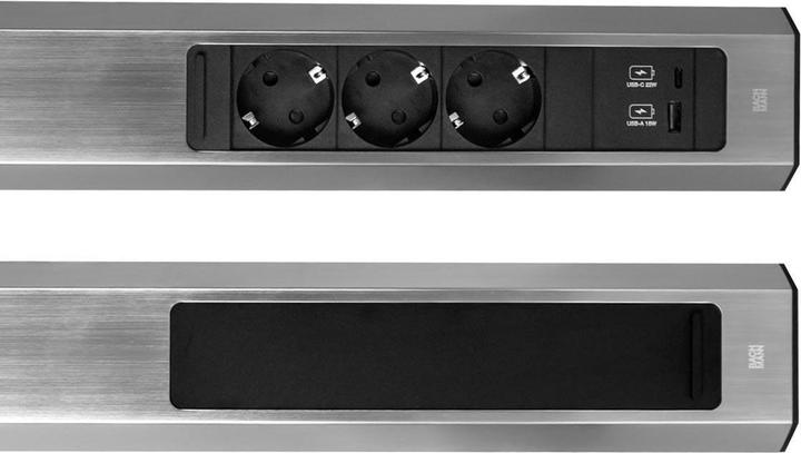 Produktbild Bachmann CASIA 2 3x Steckdose 1x USB-Charger A/C (932.006) Edelstahl-Optik, lang (3 x, CEE 7/3, 2 m)