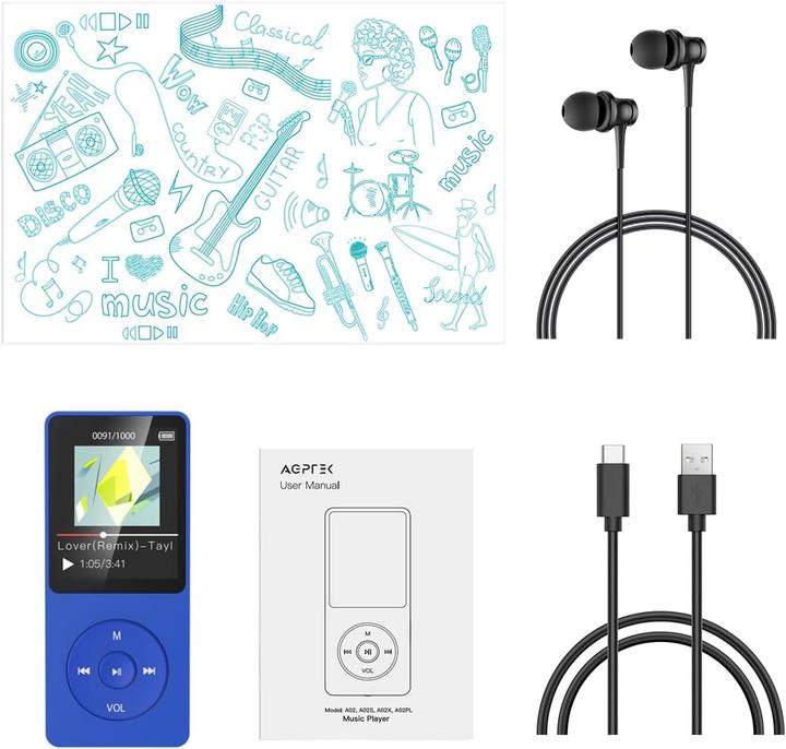 Actual product image Agptek 8GB MP3 Player Navy Blue (8 GB)