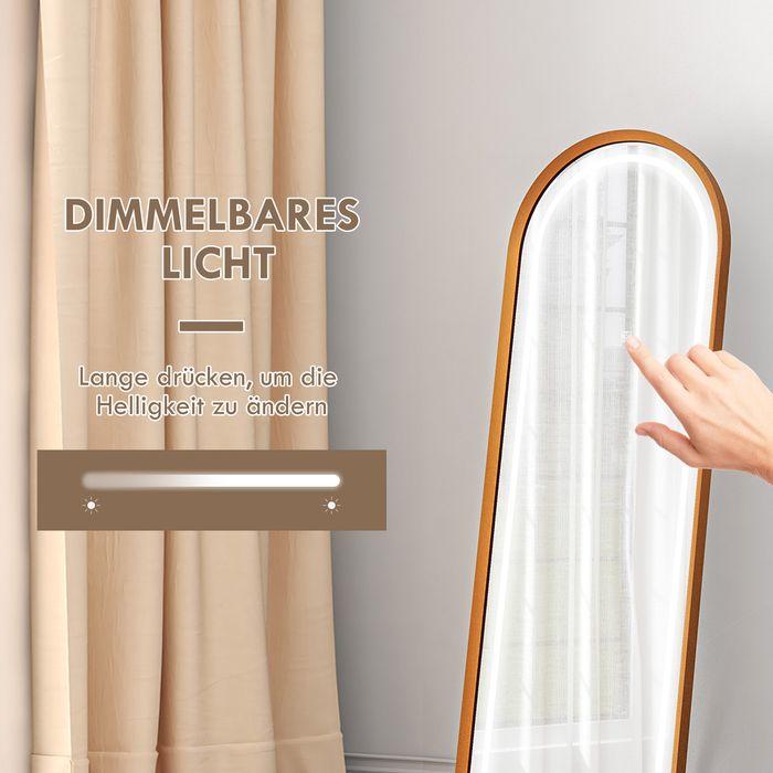Produktbild Swisshandel24 Ganzkörperspiegel, 47 x 146 cm Wandspiegel mit Ständer, Standspiegel mit LED-Leuchte, Dimmbar Garder (50 x 151.5 cm)