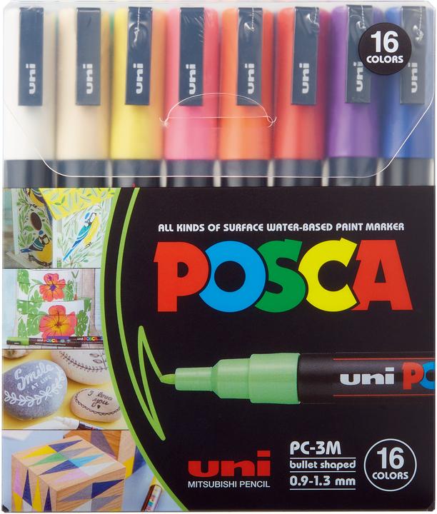 Actual product image Posca Marker PC-3M round tip (Multicolor, 1.30 mm, 16 x)