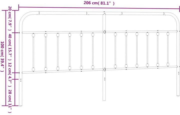 Image du produit VidaXL Kopfteil Metall Schwarz 200 cm, Farbe: Schwarz, Material (206 x 3 x 100 cm)