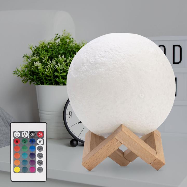 Actual product image Casativo Set of 2 3D moon decorative lamps, touch & remote control, 16 colours, rechargeable battery, Ø 15 cm