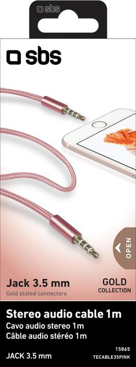 Immagine prodotto SBS Cavo audio stereo, spina jack da 3,5 mm, Gold Collection per telefoni cellulari e smartphone (1 m, Connettore da 3,5 mm (AUX))