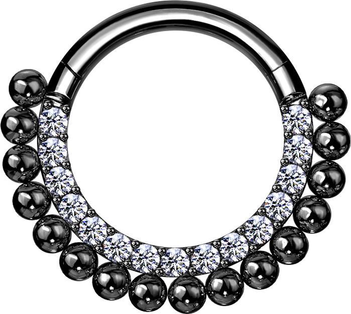 Immagine prodotto Star Piercing Anello a micro segmenti incernierato con cristalli neri argento e perline (Acciaio chirurgico 316L, senza ottone)
