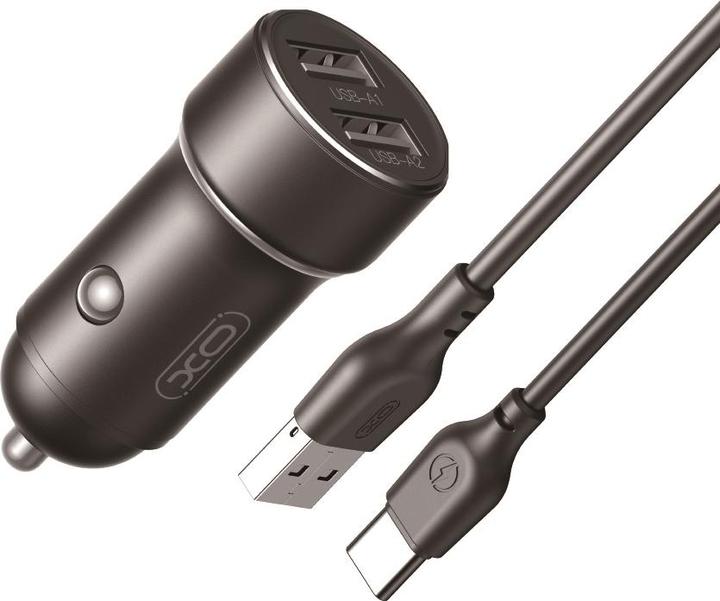 Produktbild xO Autoladegerät CC53 12W 2x USB schwarz + USB - USB-C Kabel