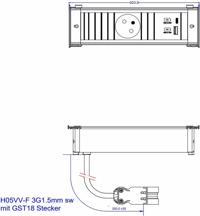 Produktbild Bachmann KAPSA S 1xUTE 1xUSB A&C 22W 0,2m GST18 (1 x, CEE 7/3, CEE 7/5, 0.20 m)