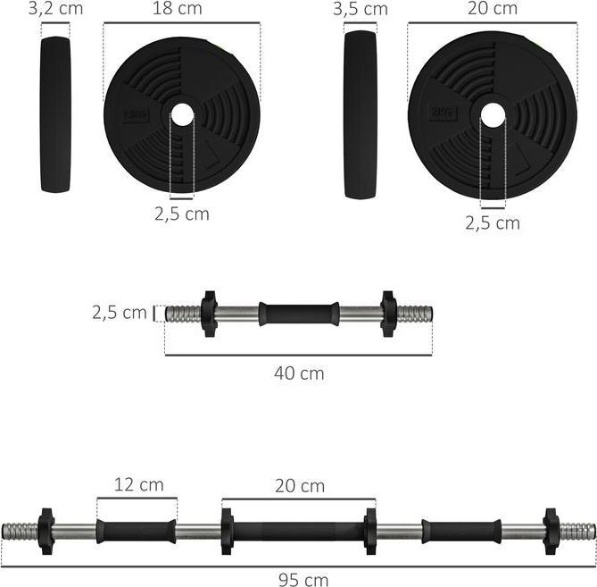 Produktbild Swisshandel24 2-in-1 Hantel-Set, Lang- & Kurzhantel, 15 kg, rutschfest, bodenschonend, Schwarz/Grün (4 x 2 kg, 4 x 1.5 kg)