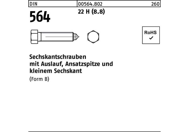 Actual product image Hexagon head screw DIN 564 with point BM 8 x 35 22 H (8.8) (100 Screws per piece)