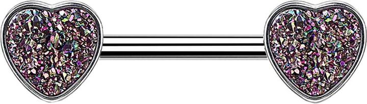 Star Piercing Barbell silber mit Herz Druse Stein schwarz (ohne Messing, Chirurgenstahl 316L)