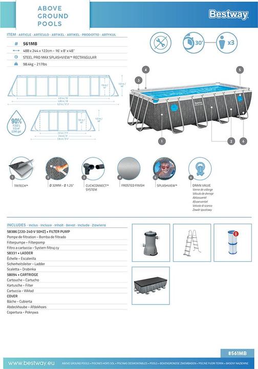 Produktbild Bestway Steel Pro Max RectangularPool488x244x122 (488 x 244 x 122 cm)