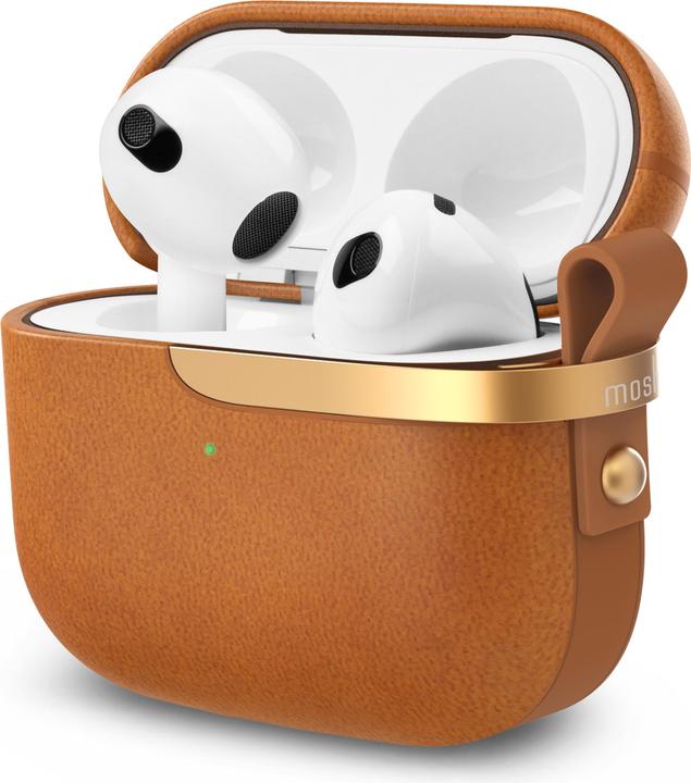 Productafbeelding Moshi Pebbo Luxe beschermhoes voor Airpods 3 - leer - karamelbruin (Koptelefoon tas)