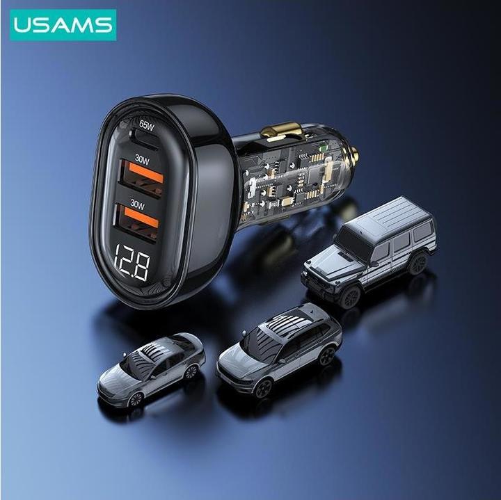 Actual product image Usams Ład. sam. 1xUSB-C 2xUSB-A 125W Fast Charge transparent black CC158CC01 (US-CC158)
