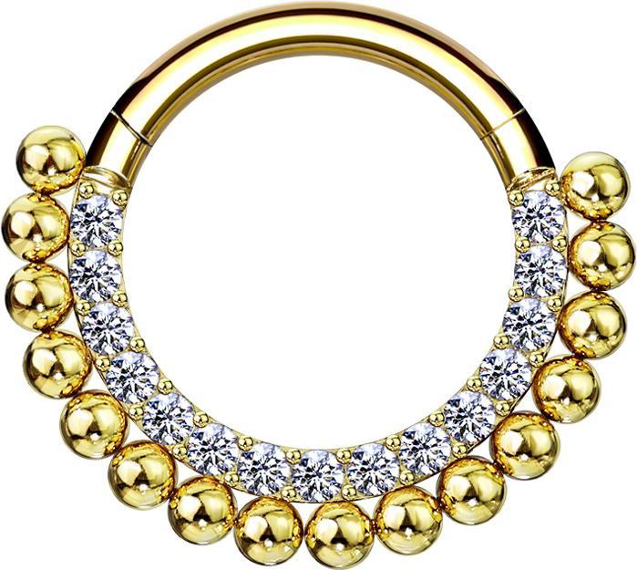 Produktbild Star Piercing Micro Segmentring klappbar vergoldet front Kristalle silber und Kugeln (Chirurgenstahl 316L)