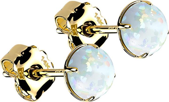 Star Piercing Ohrstecker 14k gold mit Opal weiss (14k Gold, ohne Messing)
