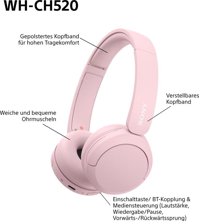 Image du produit Sony WH-CH520 (pas de réduction du bruit, 50 h, Sans fil)