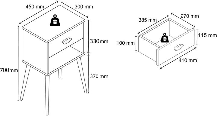 Produktbild VCM Holz Beistelltisch Nachttisch Singol XL (45 x 30 x 70 cm)