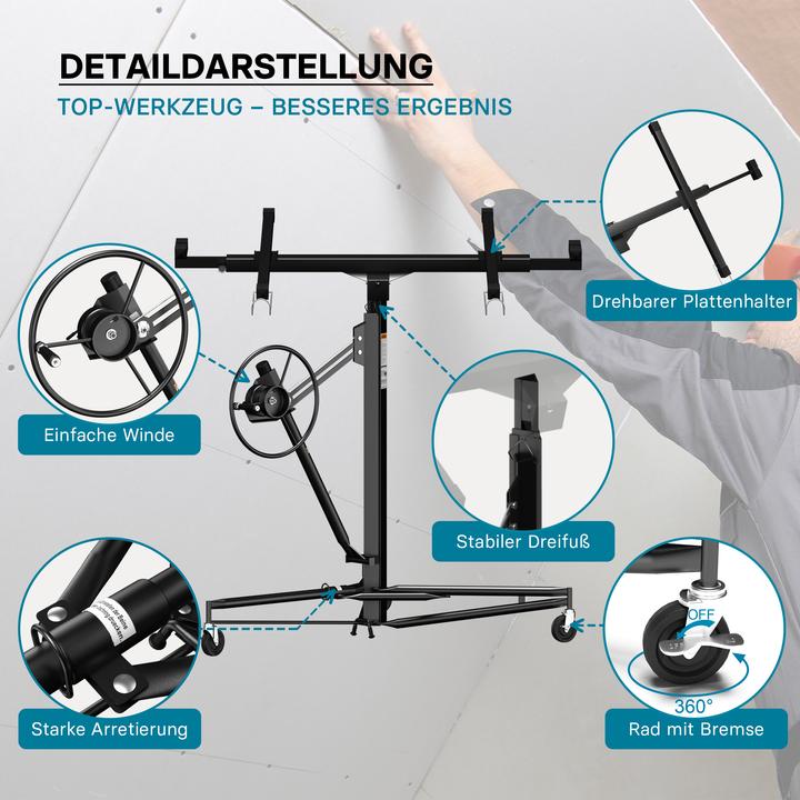 Produktbild Wiltec SET: Plattenheber Paneelheber Montagehilfe XL + Verlängerung 140 cm max. 68 kg