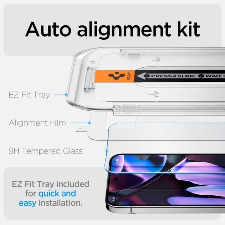 Immagine prodotto Spigen Proteggi schermo in vetro temperato EZ Fit Clear Google Pixel 9/9 Pro 2-Pack (2 Pezzo/i, Google Pixel 9 Pro, Google Pixel 9)