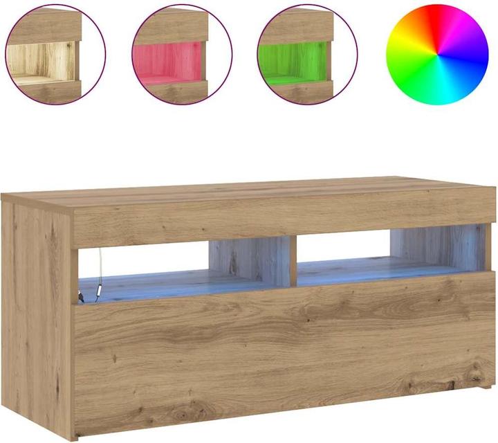 Actual product image VidaXL TV Schrank Lowboard Fernsehschrank Fernsehtisch mit LED Artisan-Eiche (90 x 35 x 40 cm)